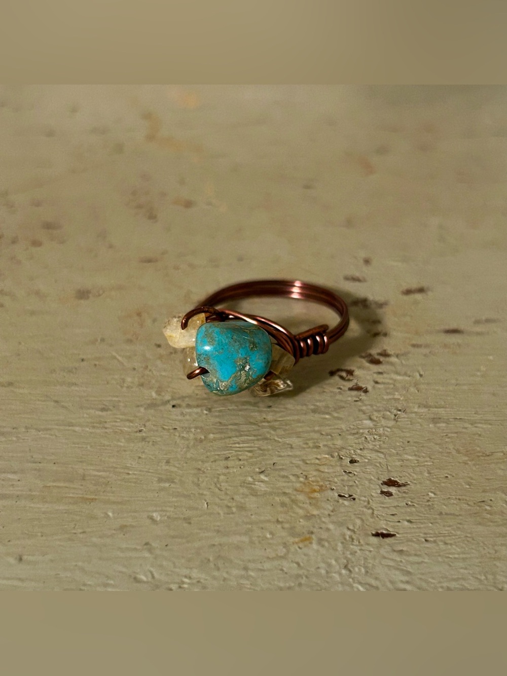 Handcrafted Turquoise Copper Ring with Raw Quartz Accent Size 9